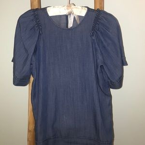 Denim shirt- blue, capped sleeves